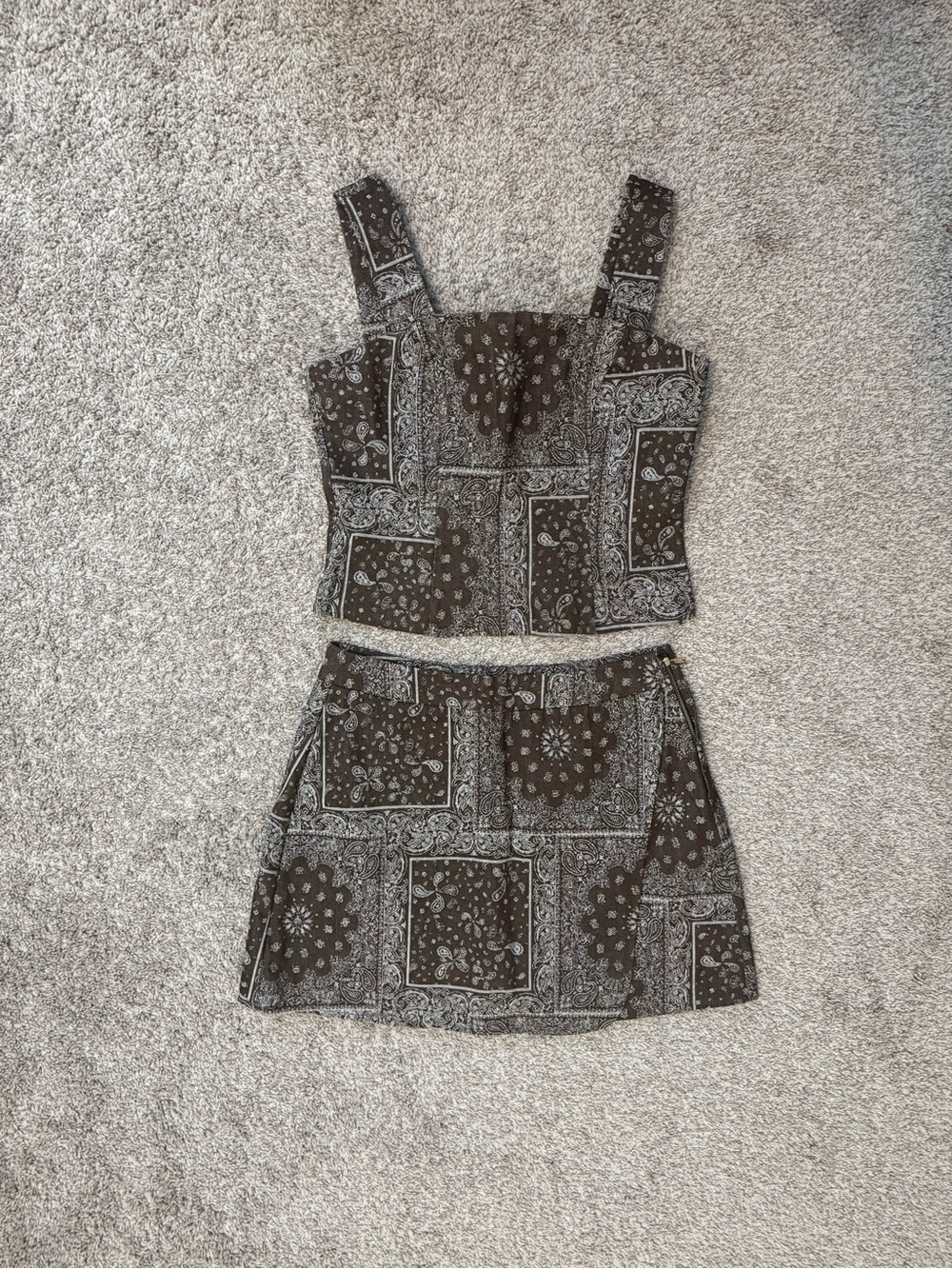Brown Printed Mini Dress with Square Neck - Picture 3 of 10